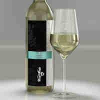 A pour of 2023 Sauvignon Blanc with label shown on bottle